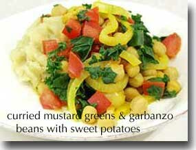 Curried Mustard Greens & Garbanzo Beans with Sweet Potatoes